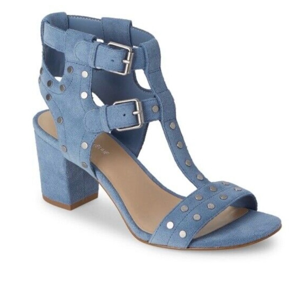LORD & TAYLOR Blue Suede Block Heel Sandals